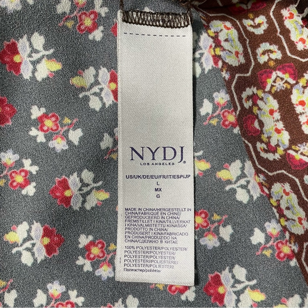 NYDJ Short Sleeve Tie Neck Floral Print Blouse - Picture 9 of 10
